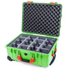 Pelican 1560 Case, Lime Green with Orange Handles & Latches Gray Padded Microfiber Dividers with Convolute Lid Foam ColorCase 015600-0070-300-150