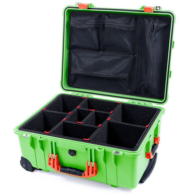 Pelican 1560 Case, Lime Green with Orange Handles & Latches TrekPak Divider System with Mesh Lid Organizer ColorCase 015600-0120-300-150