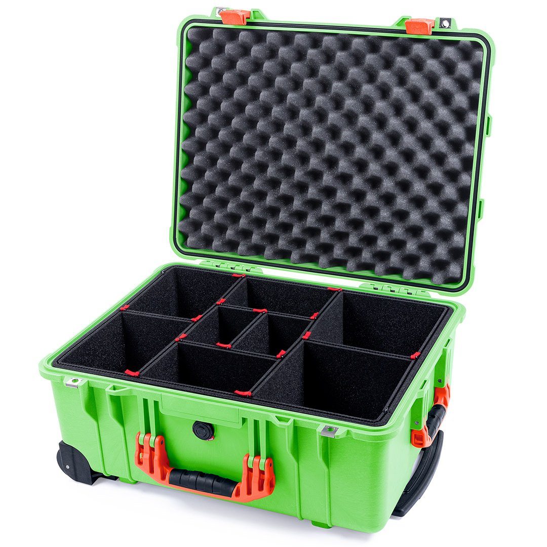 Pelican 1560 Case, Lime Green with Orange Handles &amp; Latches TrekPak Divider System with Convolute Lid Foam ColorCase 015600-0020-300-150