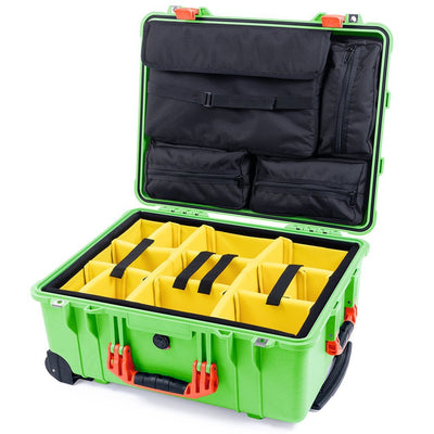 Pelican 1560 Case, Lime Green with Orange Handles & Latches Yellow Padded Microfiber Dividers with Computer Pouch ColorCase 015600-0210-300-150