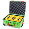 Pelican 1560 Case, Lime Green with Orange Handles & Latches Yellow Padded Microfiber Dividers with Convolute Lid Foam ColorCase 015600-0010-300-150