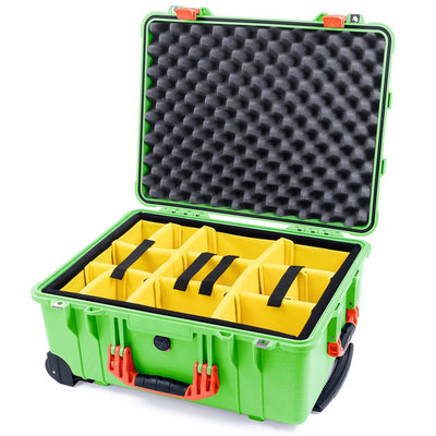 Pelican 1560 Case, Lime Green with Orange Handles & Latches Yellow Padded Microfiber Dividers with Convolute Lid Foam ColorCase 015600-0010-300-150