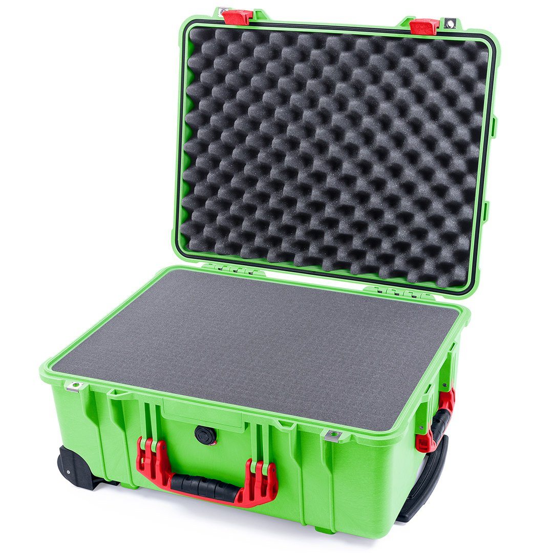 Pelican 1560 Case, Lime Green with Red Handles &amp; Latches Pick &amp; Pluck Foam with Convolute Lid Foam ColorCase 015600-0001-300-320