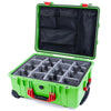 Pelican 1560 Case, Lime Green with Red Handles & Latches Gray Padded Microfiber Dividers with Mesh Lid Organizer ColorCase 015600-0170-300-320