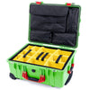 Pelican 1560 Case, Lime Green with Red Handles & Latches Yellow Padded Microfiber Dividers with Computer Pouch ColorCase 015600-0210-300-320