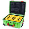 Pelican 1560 Case, Lime Green with Red Handles & Latches Yellow Padded Microfiber Dividers with Mesh Lid Organizer ColorCase 015600-0110-300-320