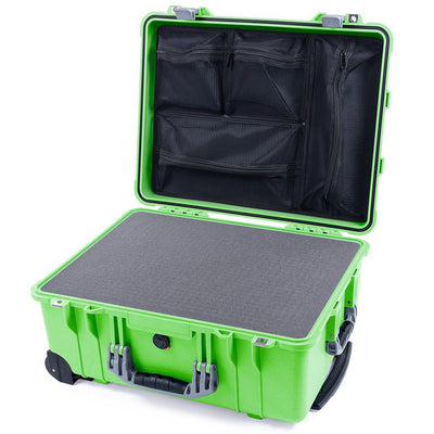 Pelican 1560 Case, Lime Green with Silver Handles & Latches Pick & Pluck Foam with Mesh Lid Organizer ColorCase 015600-0101-300-180