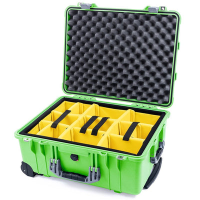 Pelican 1560 Case, Lime Green with Silver Handles & Latches Yellow Padded Microfiber Dividers with Convolute Lid Foam ColorCase 015600-0010-300-180