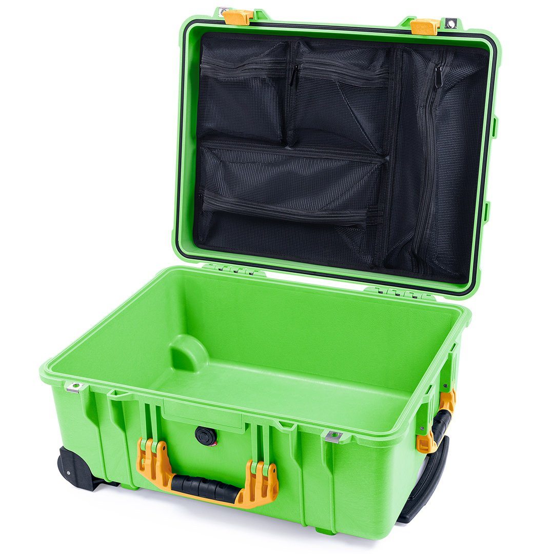 Pelican 1560 Case, Lime Green with Yellow Handles &amp; Latches Mesh Lid Organizer Only ColorCase 015600-0100-300-240