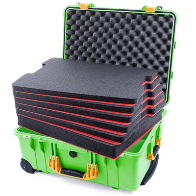 Pelican 1560 Case, Lime Green with Yellow Handles & Latches Custom Tool Kit (6 Foam Inserts with Convolute Lid Foam) ColorCase 015600-0060-300-240