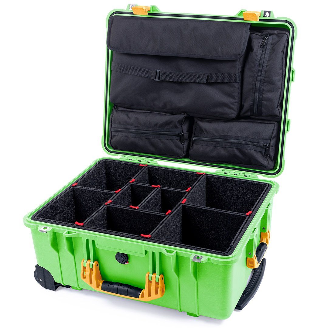 Pelican 1560 Case, Lime Green with Yellow Handles &amp; Latches TrekPak Divider System with Computer Pouch ColorCase 015600-0220-300-240