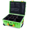 Pelican 1560 Case, Lime Green with Yellow Handles & Latches TrekPak Divider System with Mesh Lid Organizer ColorCase 015600-0120-300-240