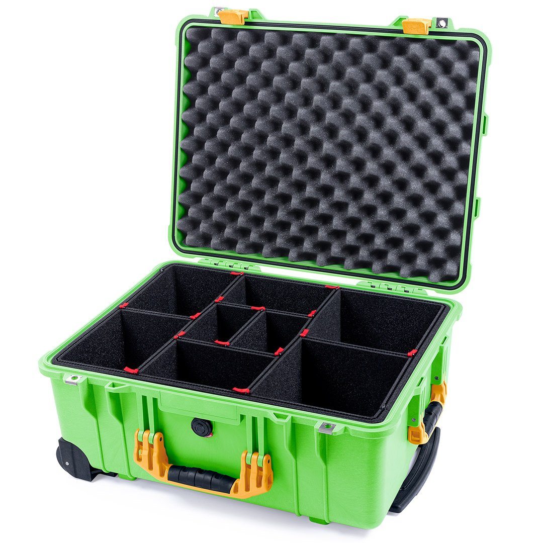 Pelican 1560 Case, Lime Green with Yellow Handles &amp; Latches TrekPak Divider System with Convolute Lid Foam ColorCase 015600-0020-300-240
