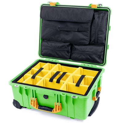 Pelican 1560 Case, Lime Green with Yellow Handles & Latches Yellow Padded Microfiber Dividers with Computer Pouch ColorCase 015600-0210-300-240