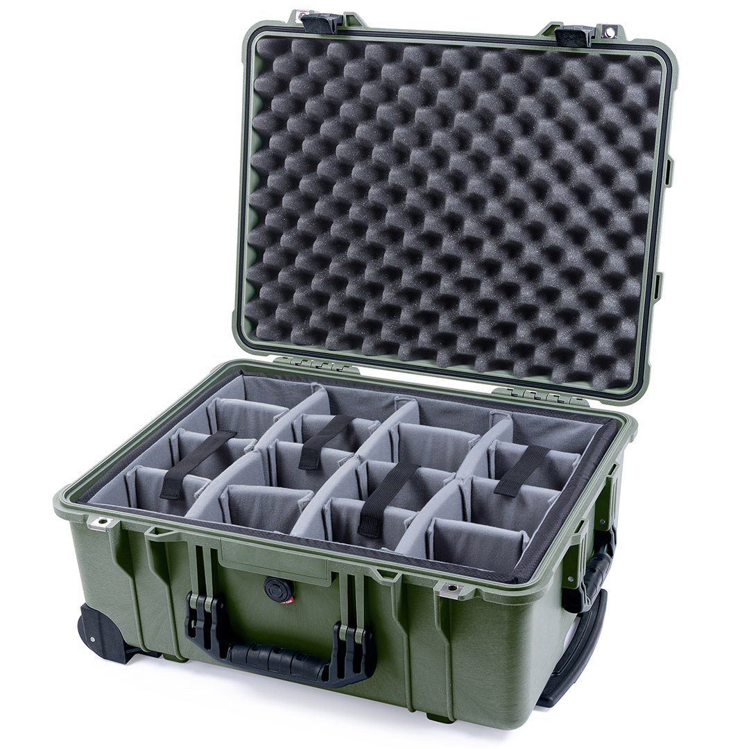 Pelican 1560 Case, OD Green with Black Handles &amp; Latches Gray Padded Microfiber Dividers with Convolute Lid Foam ColorCase 015600-0070-130-110