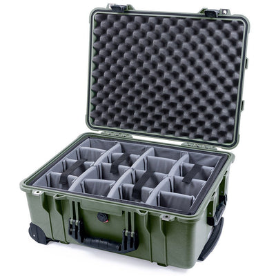 Pelican 1560 Case, OD Green with Black Handles & Latches Gray Padded Microfiber Dividers with Convolute Lid Foam ColorCase 015600-0070-130-110