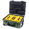 Pelican 1560 Case, OD Green with Black Handles & Latches Yellow Padded Microfiber Dividers with Computer Pouch ColorCase 015600-0210-130-110