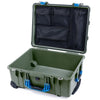 Pelican 1560 Case, OD Green with Blue Handles & Latches Mesh Lid Organizer Only ColorCase 015600-0100-130-120