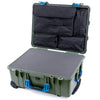 Pelican 1560 Case, OD Green with Blue Handles & Latches Pick & Pluck Foam with Computer Pouch ColorCase 015600-0201-130-120