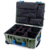 Pelican 1560 Case, OD Green with Blue Handles & Latches TrekPak Divider System with Computer Pouch ColorCase 015600-0220-130-120