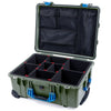 Pelican 1560 Case, OD Green with Blue Handles & Latches TrekPak Divider System with Mesh Lid Organizer ColorCase 015600-0120-130-120