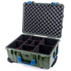 Pelican 1560 Case, OD Green with Blue Handles & Latches TrekPak Divider System with Convolute Lid Foam ColorCase 015600-0020-130-120