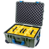 Pelican 1560 Case, OD Green with Blue Handles & Latches Yellow Padded Microfiber Dividers with Convolute Lid Foam ColorCase 015600-0010-130-120