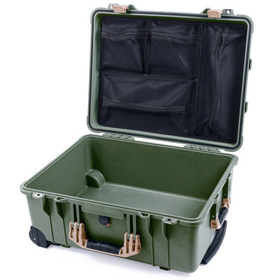 Pelican 1560 Case, OD Green with Desert Tan Handles & Latches Mesh Lid Organizer Only ColorCase 015600-0100-130-310