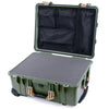 Pelican 1560 Case, OD Green with Desert Tan Handles & Latches Pick & Pluck Foam with Mesh Lid Organizer ColorCase 015600-0101-130-310