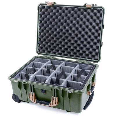 Pelican 1560 Case, OD Green with Desert Tan Handles & Latches Gray Padded Microfiber Dividers with Convolute Lid Foam ColorCase 015600-0070-130-310