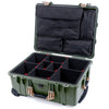 Pelican 1560 Case, OD Green with Desert Tan Handles & Latches TrekPak Divider System with Computer Pouch ColorCase 015600-0220-130-310