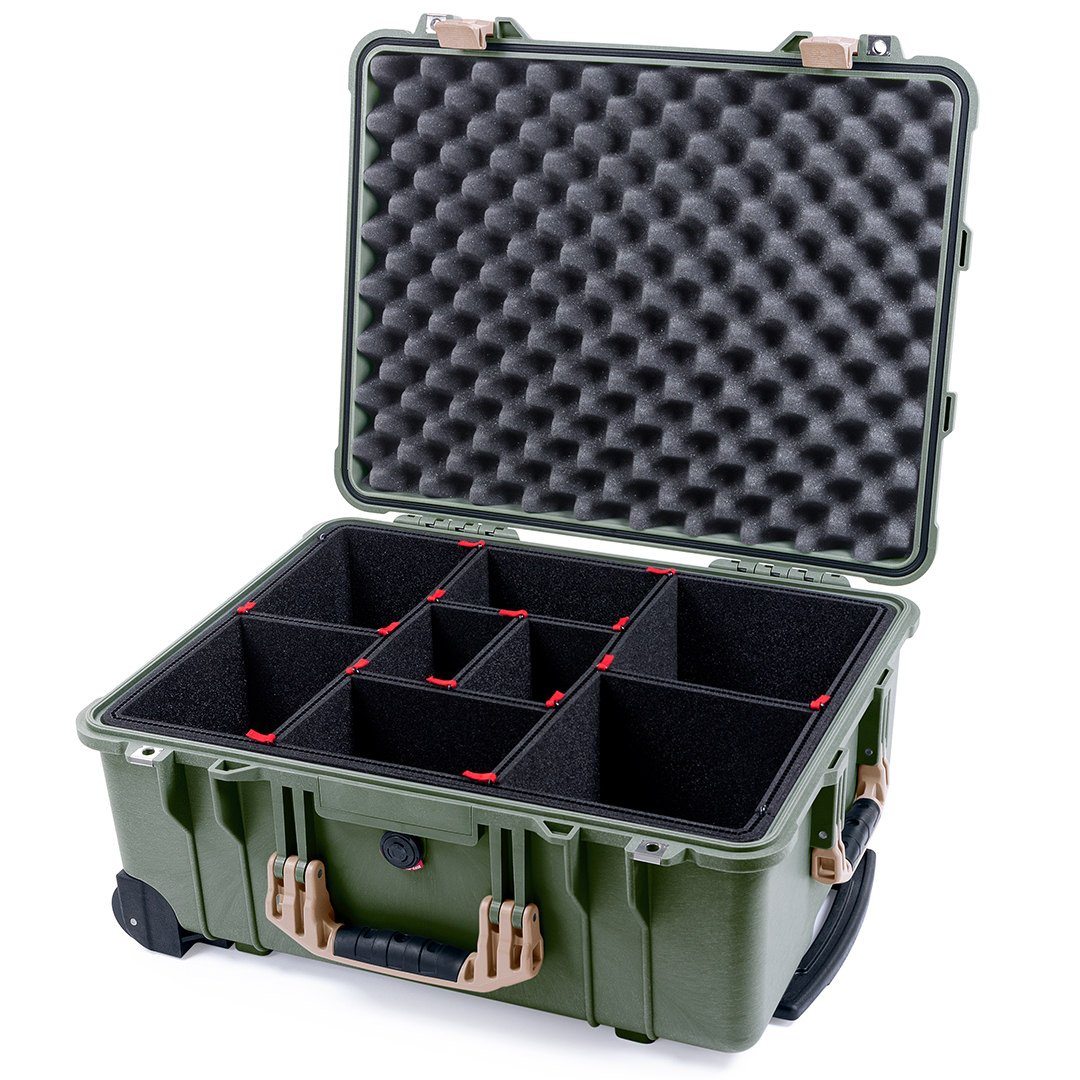 Pelican 1560 Case, OD Green with Desert Tan Handles &amp; Latches TrekPak Divider System with Convolute Lid Foam ColorCase 015600-0020-130-310