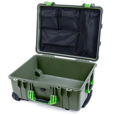 Pelican 1560 Case, OD Green with Lime Green Handles & Latches Mesh Lid Organizer Only ColorCase 015600-0100-130-300