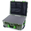 Pelican 1560 Case, OD Green with Lime Green Handles & Latches Pick & Pluck Foam with Mesh Lid Organizer ColorCase 015600-0101-130-300