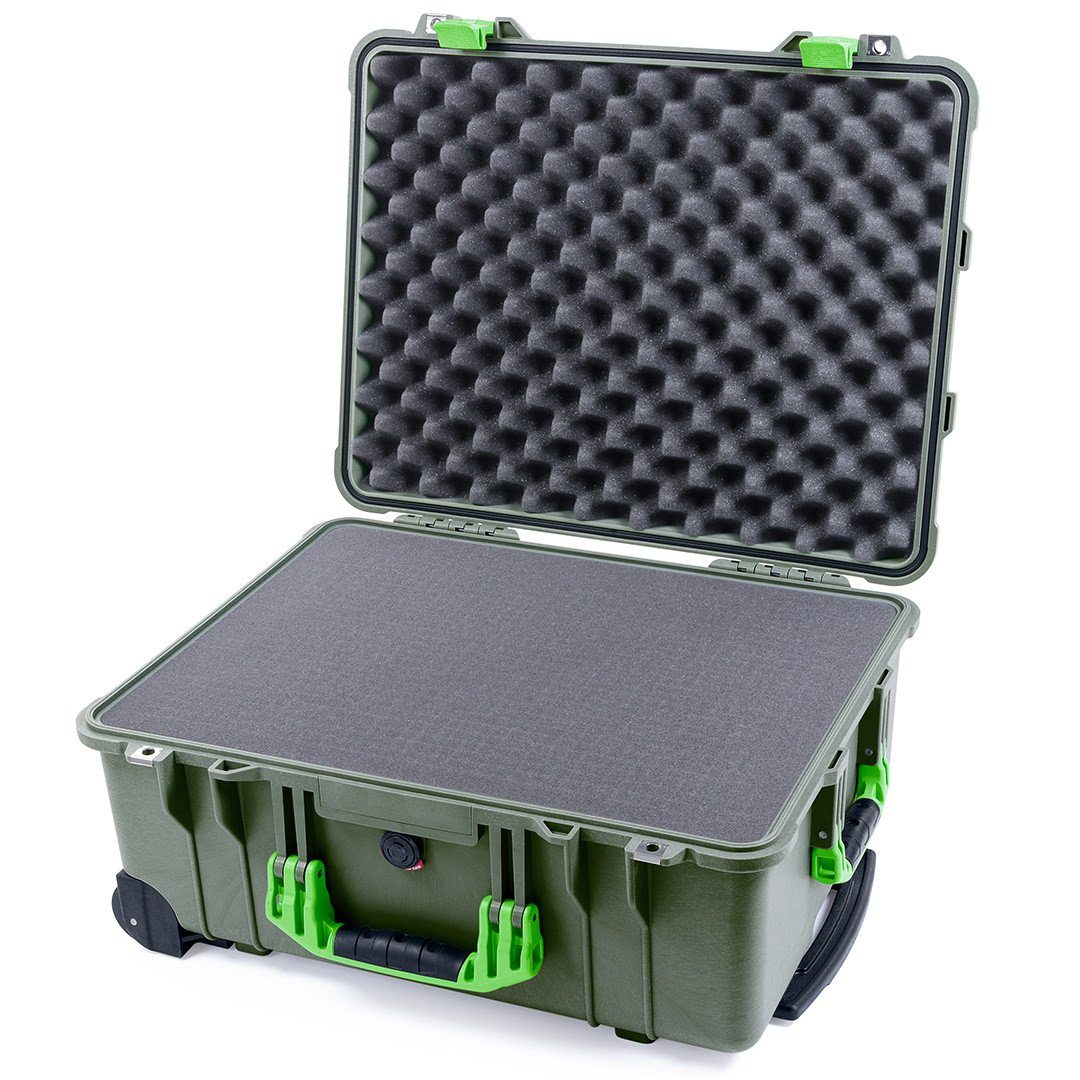 Pelican 1560 Case, OD Green with Lime Green Handles &amp; Latches Pick &amp; Pluck Foam with Convolute Lid Foam ColorCase 015600-0001-130-300