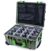 Pelican 1560 Case, OD Green with Lime Green Handles & Latches Gray Padded Microfiber Dividers with Mesh Lid Organizer ColorCase 015600-0170-130-300