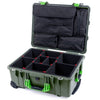 Pelican 1560 Case, OD Green with Lime Green Handles & Latches TrekPak Divider System with Computer Pouch ColorCase 015600-0220-130-300