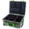 Pelican 1560 Case, OD Green with Lime Green Handles & Latches TrekPak Divider System with Mesh Lid Organizer ColorCase 015600-0120-130-300