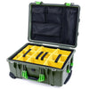 Pelican 1560 Case, OD Green with Lime Green Handles & Latches Yellow Padded Microfiber Dividers with Mesh Lid Organizer ColorCase 015600-0110-130-300