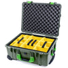 Pelican 1560 Case, OD Green with Lime Green Handles & Latches Yellow Padded Microfiber Dividers with Convolute Lid Foam ColorCase 015600-0010-130-300