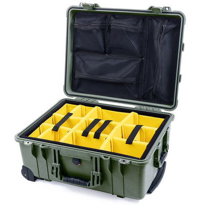 Pelican 1560 Case, OD Green Yellow Padded Microfiber Dividers with Mesh Lid Organizer ColorCase 015600-0110-130-130