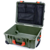 Pelican 1560 Case, OD Green with Orange Handles & Latches Mesh Lid Organizer Only ColorCase 015600-0100-130-150