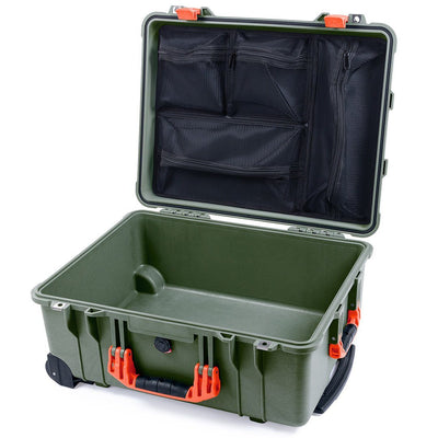 Pelican 1560 Case, OD Green with Orange Handles & Latches Mesh Lid Organizer Only ColorCase 015600-0100-130-150