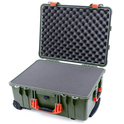 Pelican 1560 Case, OD Green with Orange Handles & Latches Pick & Pluck Foam with Convolute Lid Foam ColorCase 015600-0001-130-150