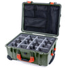 Pelican 1560 Case, OD Green with Orange Handles & Latches Gray Padded Microfiber Dividers with Mesh Lid Organizer ColorCase 015600-0170-130-150