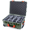 Pelican 1560 Case, OD Green with Orange Handles & Latches Gray Padded Microfiber Dividers with Convolute Lid Foam ColorCase 015600-0070-130-150