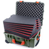 Pelican 1560 Case, OD Green with Orange Handles & Latches Custom Tool Kit (6 Foam Inserts with Convolute Lid Foam) ColorCase 015600-0060-130-150