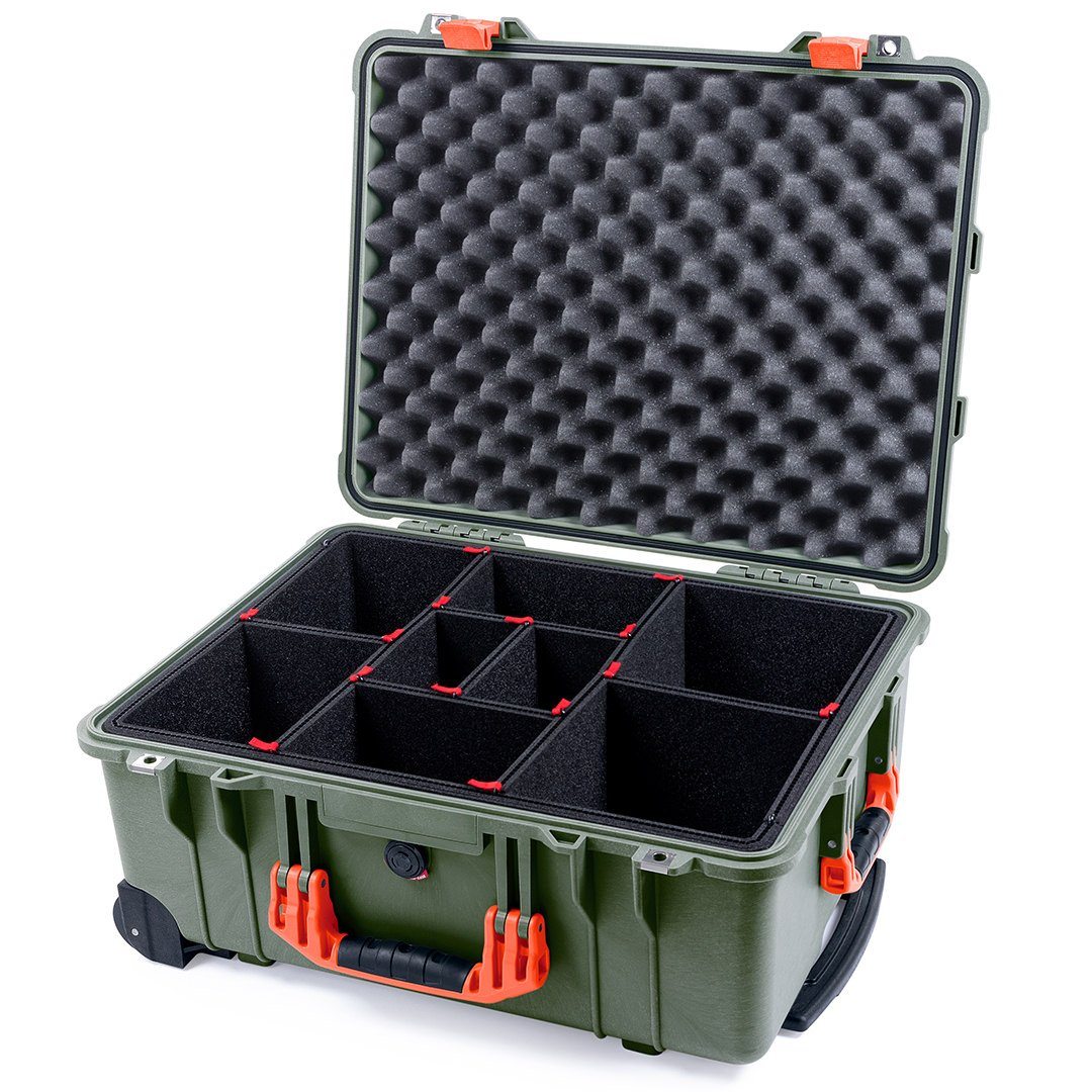 Pelican 1560 Case, OD Green with Orange Handles &amp; Latches TrekPak Divider System with Convolute Lid Foam ColorCase 015600-0020-130-150