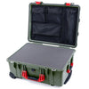 Pelican 1560 Case, OD Green with Red Handles & Latches Pick & Pluck Foam with Mesh Lid Organizer ColorCase 015600-0101-130-320