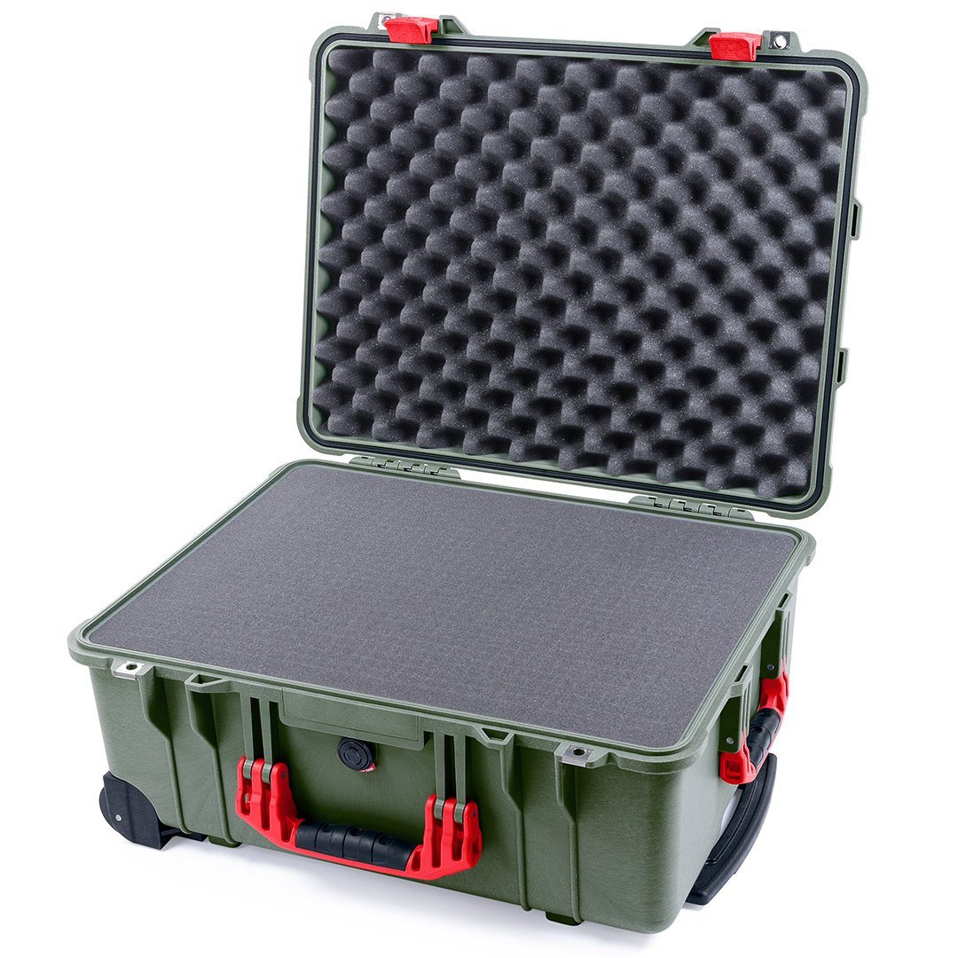 Pelican 1560 Case, OD Green with Red Handles &amp; Latches Pick &amp; Pluck Foam with Convolute Lid Foam ColorCase 015600-0001-130-320